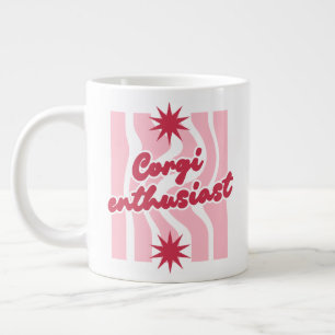 Grande Tasse 'Enthousiaste des Corgi' Typographie Rose et Rouge