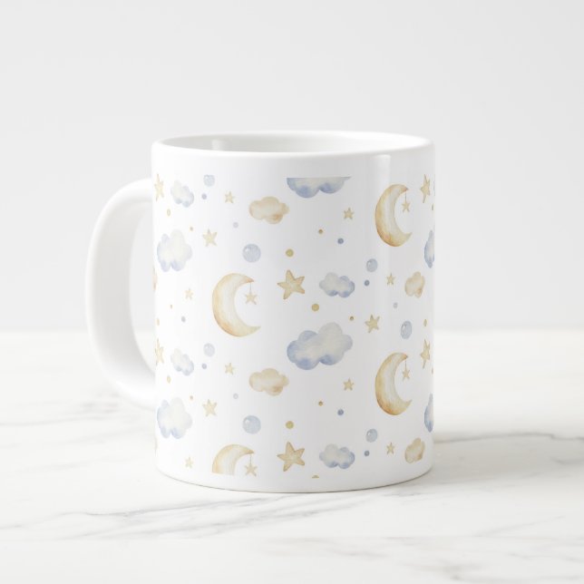 Grande Tasse Etoiles de lune d'aquarelle et Motif de nuage (Devant gauche)