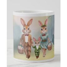 Famille de lapins de Pâques à la chasse aux œufs -