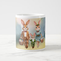 Famille de lapins de Pâques à la chasse aux œufs -