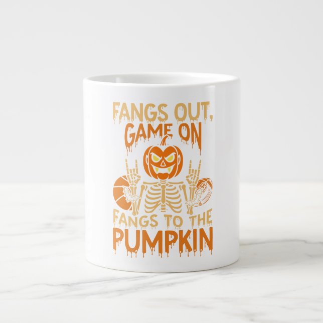 Grande Tasse Fangs Out Game On Pumpkin Sports Halloween (Devant)