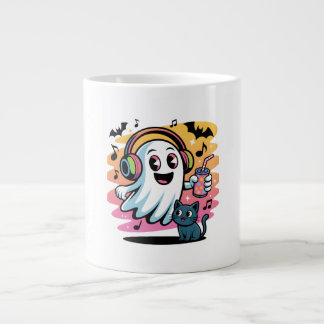 Grande Tasse Fantôme de fête avec chat mignon dessin animé Hall