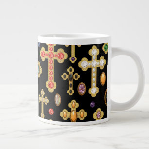 Grande Tasse Faux Birthstone Croix et Perdre Gems sur Black