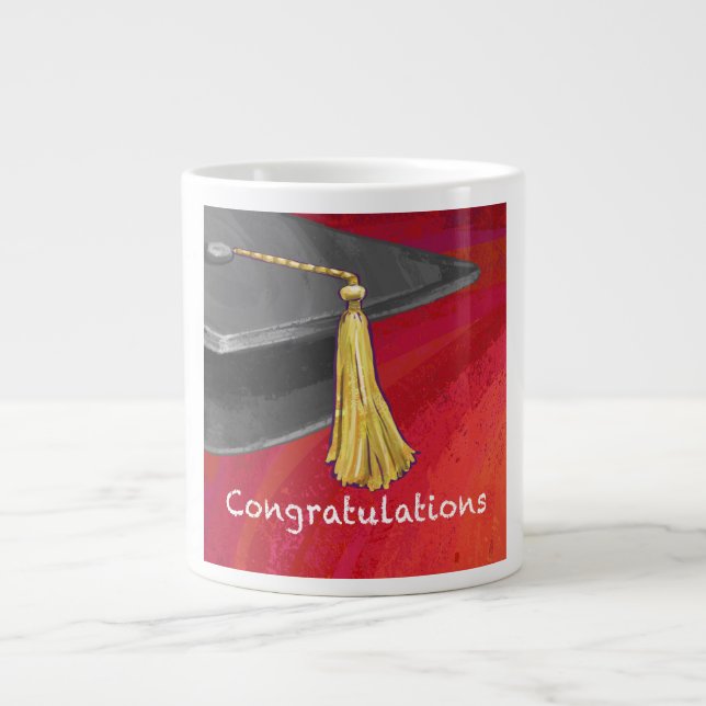 Grande Tasse Félicitations Diplômé Noir et Rouge (Devant)