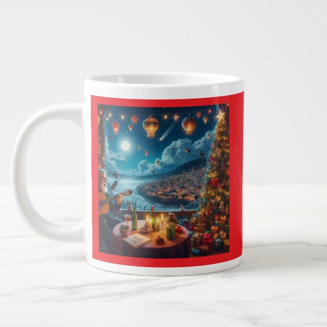 Grande Tasse Feliz Navidad Joueur guitare festive Ville côtière (Gauche)
