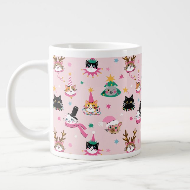 Grande Tasse Festive Chat Faces en Motif Casquette de vacances (Gauche)
