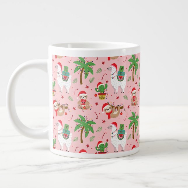 Grande Tasse Festive Sloths and Llamas Motif de vacances (Gauche)