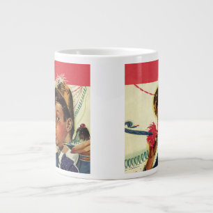Grande Tasse Fête d'anniversaire vintage, fille avec crécelle