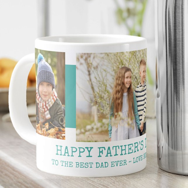Grande Tasse Fête des pères Meilleur papa Ever 3 Photo Turquois (Créateur téléchargé)