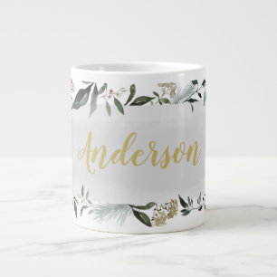 Grande Tasse Feuillage d'aquarelle de moutarde et d'olive perso