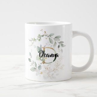 Grande Tasse Feuilles d'or de verdure Monogramme Nom initial "D