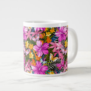 Grande Tasse feuilles et fleurs tropicaux
