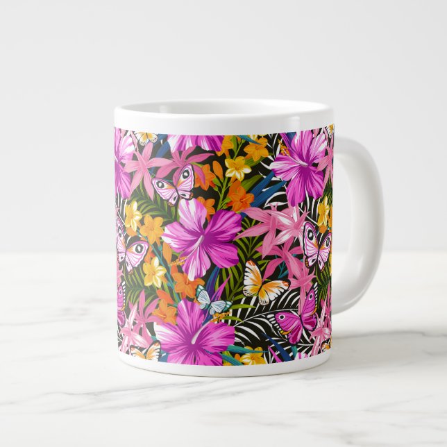 Grande Tasse feuilles et fleurs tropicaux (Devant droit)
