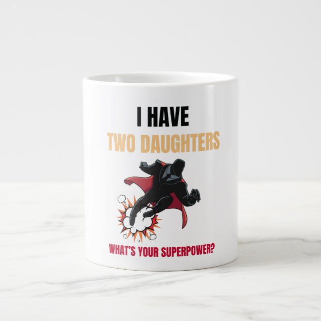 Grande Tasse Filles personnalisables Papa Deux filles Superhero (Devant)