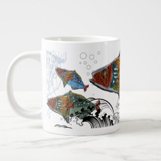 Grande Tasse fish design mug/needle punch design/elements