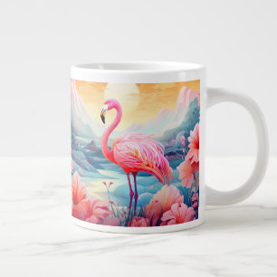 Grande Tasse Flamant Tropical avec Fleurs