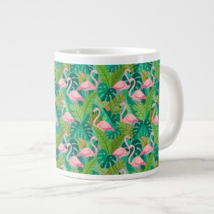 Grande Tasse Flamants roses tropicaux Feuillage de la jungle