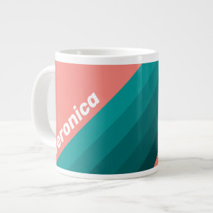 Grande Tasse Flamingo Aqua Rayures avec Nom