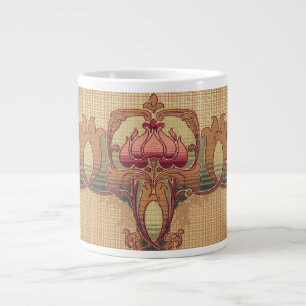 Grande Tasse Fleur abstraite Art nouveau bordeaux rouge vert