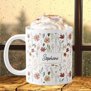 Grande Tasse Fleur de Monogramme Aquarelle Vintage Floral