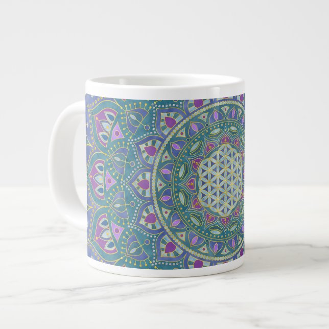 Grande Tasse Fleur De Vie - Mandala India Style 1 (Devant gauche)