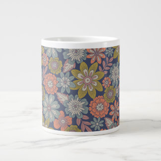 Grande Tasse Fleur éclot et fleurit en corail, bleu et vert