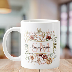 Grande Tasse Fleur Florale Élégante Monogramme Aquarelle Automn