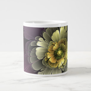 Grande Tasse Fleur fractale grise pourpre moderne abstraite