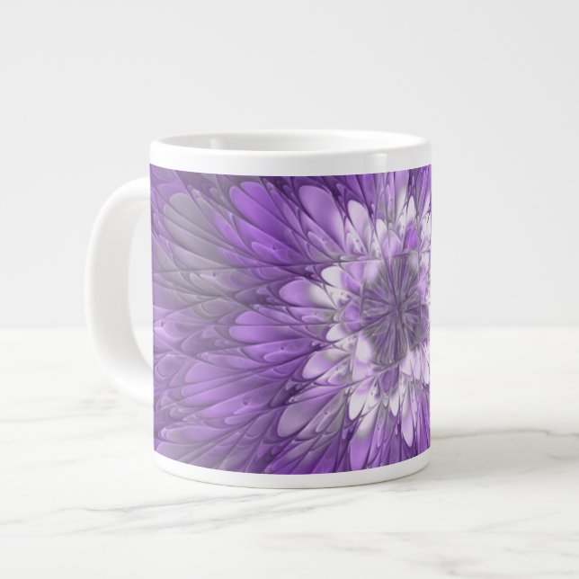 Grande Tasse Fleur psychédélique violette Abstraite Fractal Art (Devant gauche)