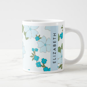 Grande Tasse Fleurs Bleues, Motif De Fleurs, Votre Nom