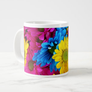Grande Tasse Fleurs colorées, marguerites - Rose Jaune Bleu