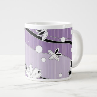 Grande Tasse Fleurs de lotus blanc sur bandes violettes