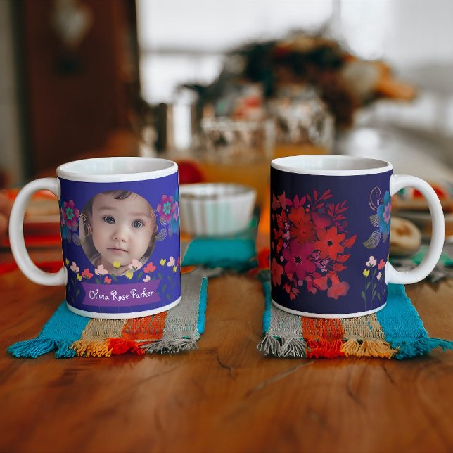 Grande Tasse Fleurs de photo et de nom personnalisées (coffee mug red flowers, Gifts for Dad, Gifts for Mom, Flower Lover Mugs, red flowers coffee mug gif)
