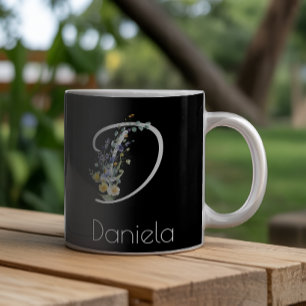 Grande Tasse Fleurs de retraite monogramme aquarelle noir