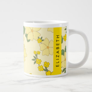 Grande Tasse Fleurs Jaunes, Motif De Fleurs, Votre Nom