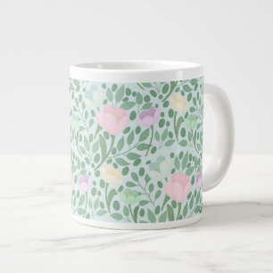 Grande Tasse Fleurs pastel douces sur fond bleu
