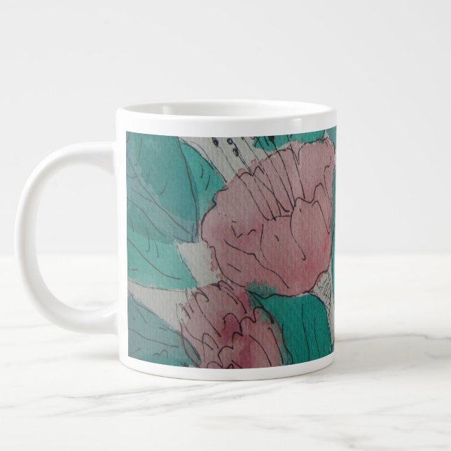 Grande Tasse fleurs roses et feuilles contemporaines (Gauche)