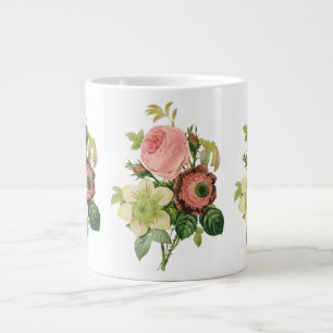 Grande Tasse Fleurs Vintage, Anémones Roses Clematis par Redout