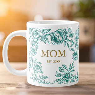 Grande Tasse Fleurs Vintage Toile De Jouy Verte Fête Des Mères 