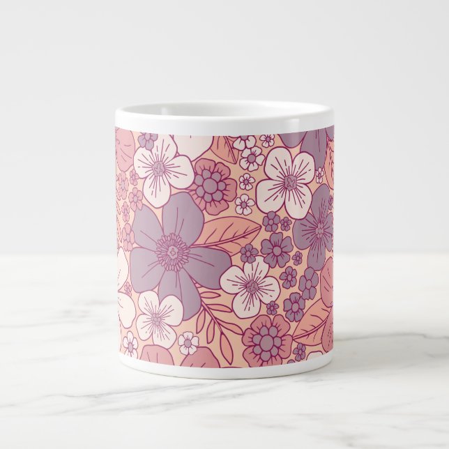 Grande Tasse Floral rose et violet pastel (Devant)