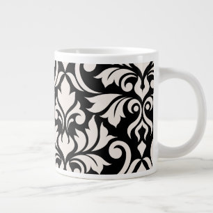 Grande Tasse Flourissant Damask Art I Cream sur Black