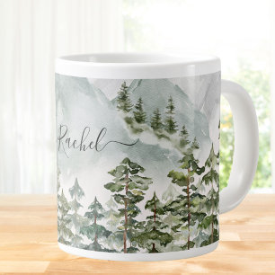 Grande Tasse Forêt de pins et montagnes à monogramme