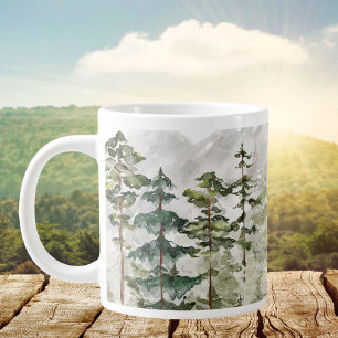 Grande Tasse Forêt de pins verte aquarelle sur montagne