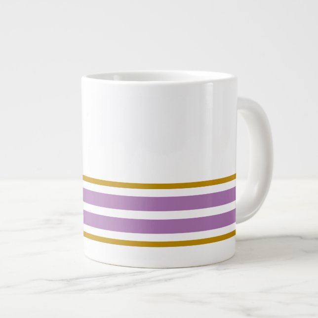Grande Tasse Fun White Lavender Arrière-plan de course bandes (Devant droit)