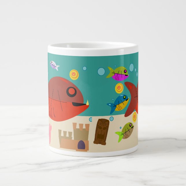 Grande Tasse Funky Cinties Fish Tank Retro Cartoon Art (Devant)