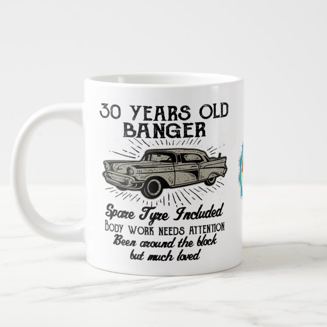 Grande Tasse Funny 30th Birthday Retro Car Banger Date d'ajout (Gauche)