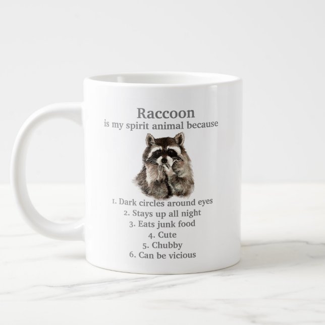 Grande Tasse Funny Raccoon Spirit Animal Humour mignon Aquarell (Gauche)