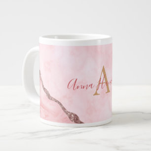 Grande Tasse Géode moderne Blush Pink Or Agate Géode Monogramme