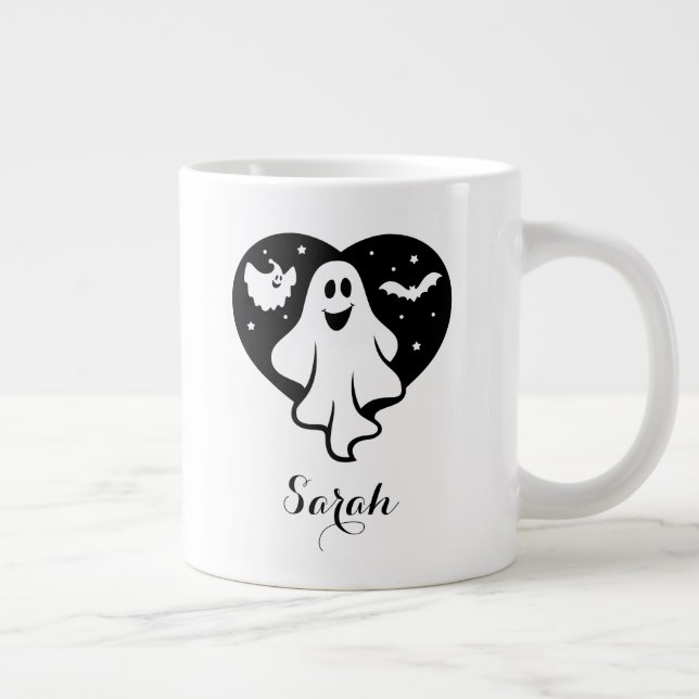 Grande Tasse Ghost Halloween mignon Avec Coeur Et Chat (Droite)