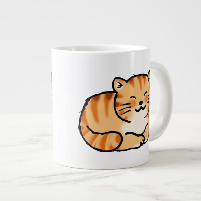 Grande Tasse gingembre moelleux et chat blanc (Devant droit)
